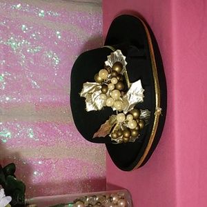 Black Hat with Gold Holly Berries